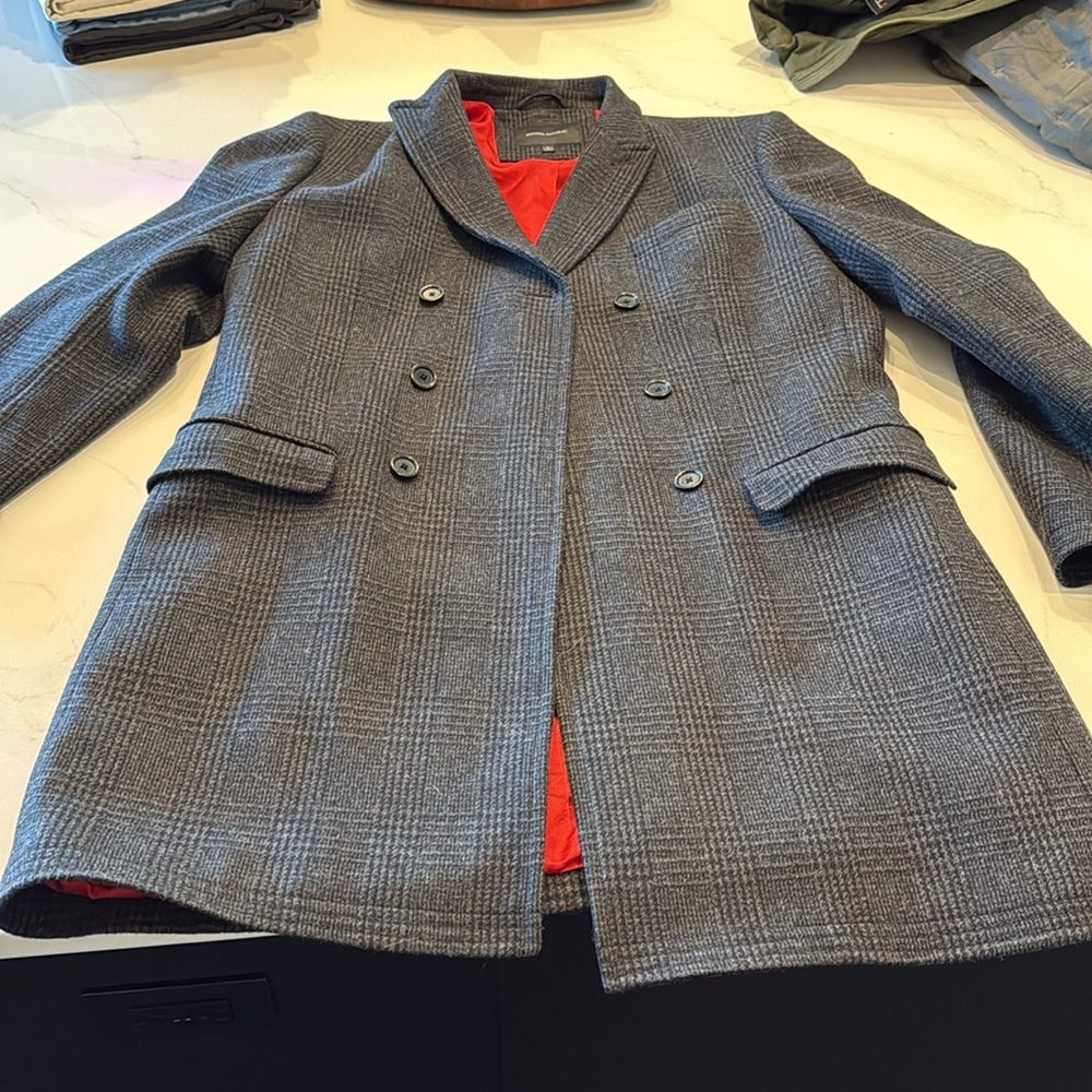 Wool Top Coat. Charcoal Check Pattern. Like New. Barely worn.